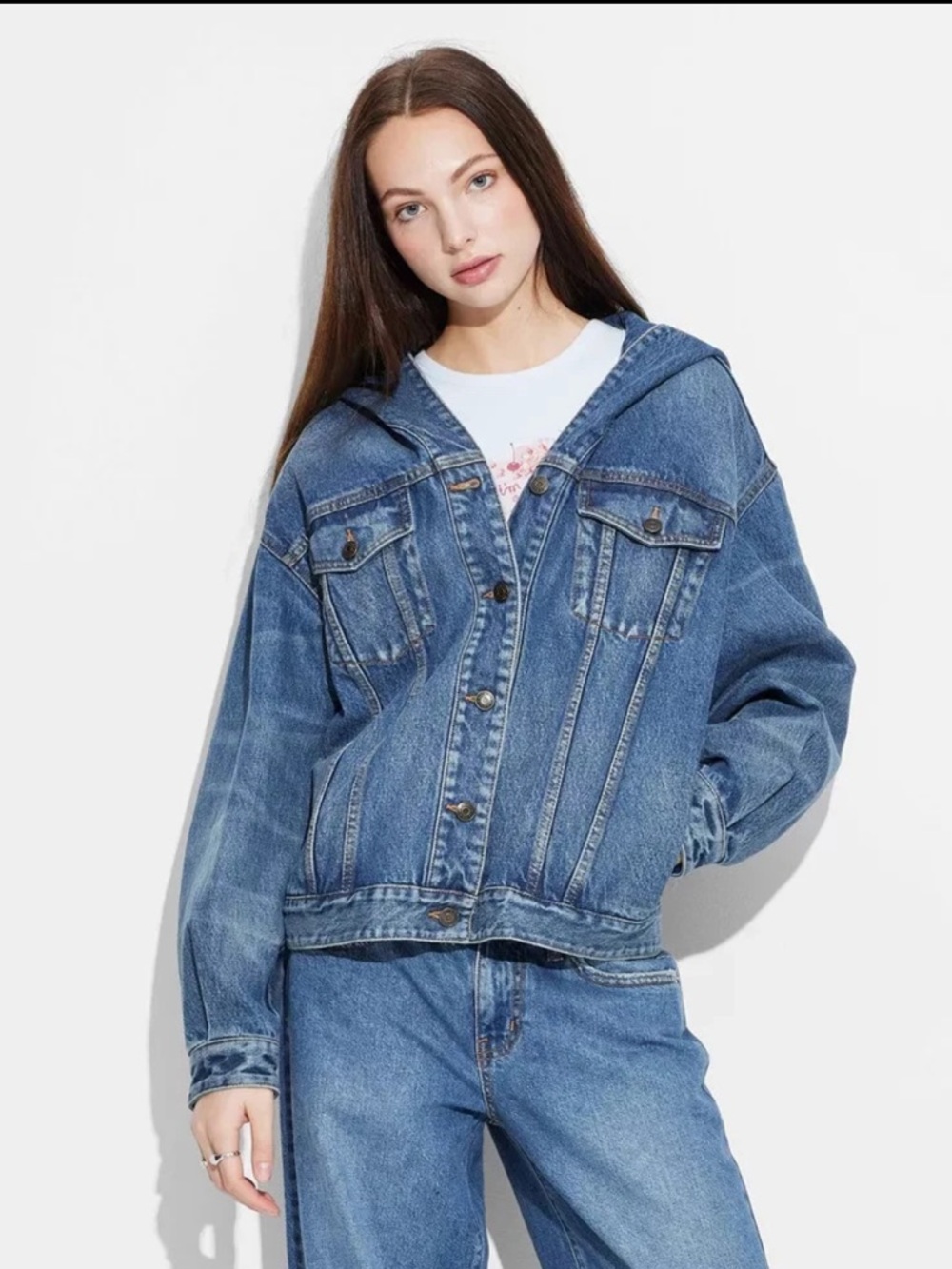 Wild Fable Women's Oversized Hooded Denim Jacket - Medium Wash XS: Midweight